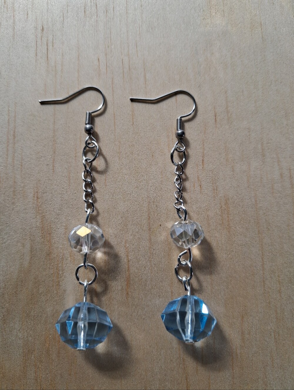 3" Clear and Light Blue Crystal Dangle Earrings - Silver Tone